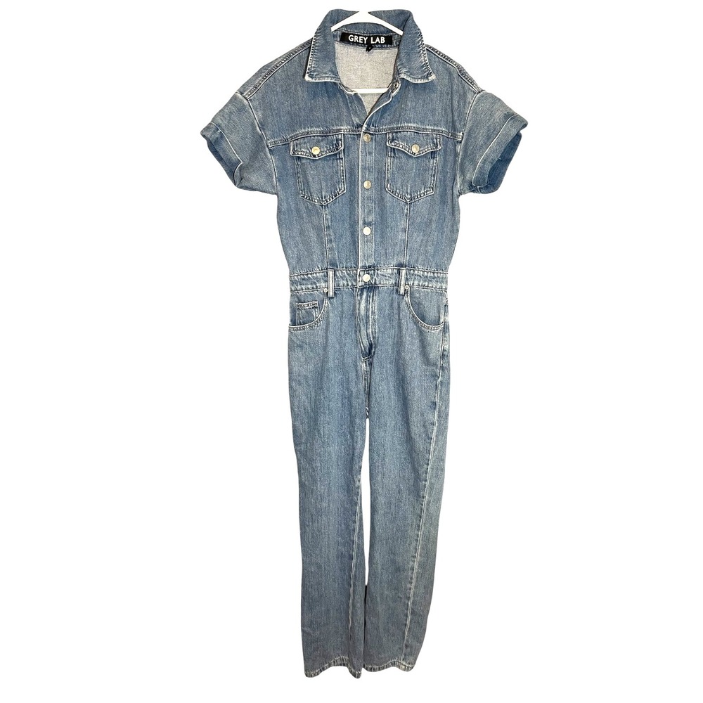 Grey Lab Women's Denim Jumpsuit Blue Romper Boilersuit Utility Straight Leg M